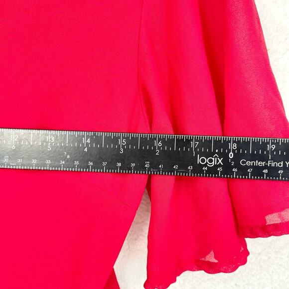 LOUNA Dress Women Size XS Midi Chiffon Red Open Black Deep V Flutter Sleeve - Picture 6 of 7